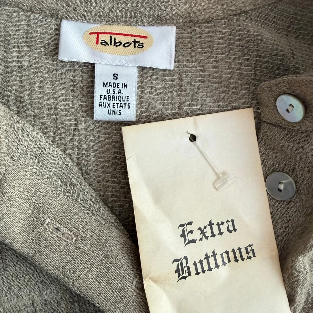Vintage Talbots Crinkle Gauze Blouse Band Collar Tan Small NWT
